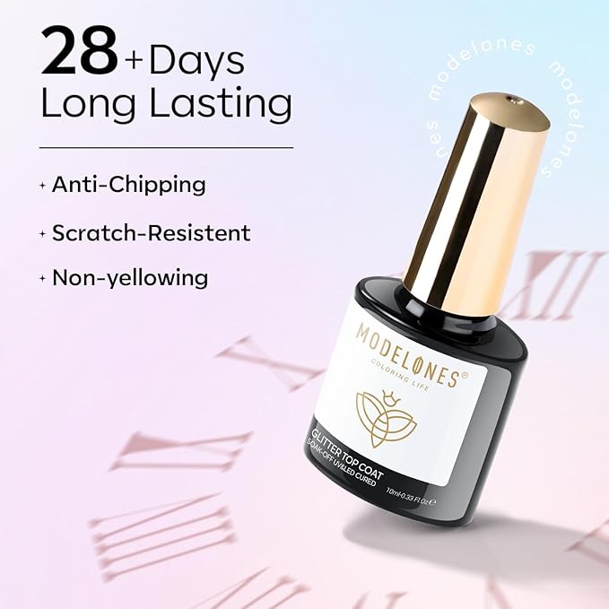 modelones Rainbow Cat Eye Gel Nail Polish Top Coat, 2-in-one 9D Glitter Clear - Image 6