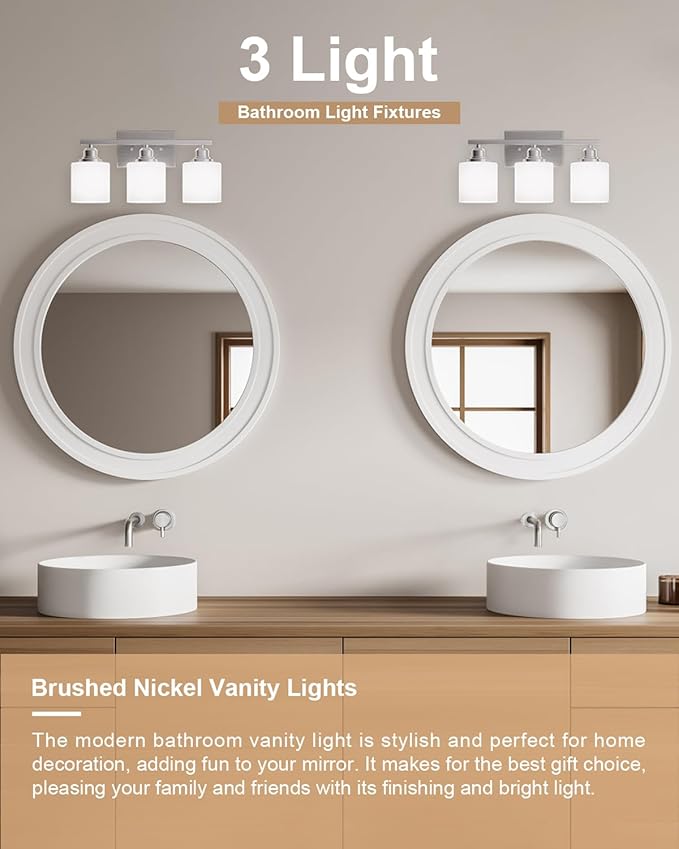 Sailstar Bathroom Light Fixtures Over Mirror, 3-Light Vanity Lights Brushed - Image 2