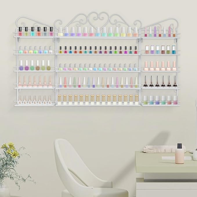 5-Tier Wall-Mounted Nail Polish Storage Racks Set of 3, Metal Cosmetic Display - Image 2