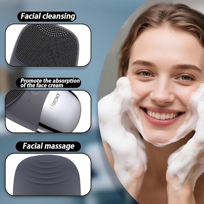 Facial Cleansing Brush, 3-in-1 Electric Silicone Face Scrubber, Vibrating - Image 3