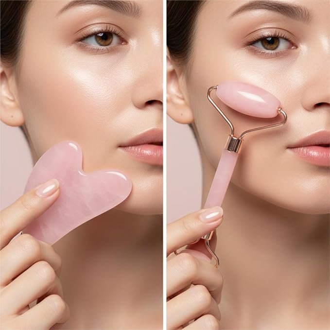 Jade-Style Roller and Gua Sha Set, Cooling Facial Massage Tools, Smooth Resin - Image 3