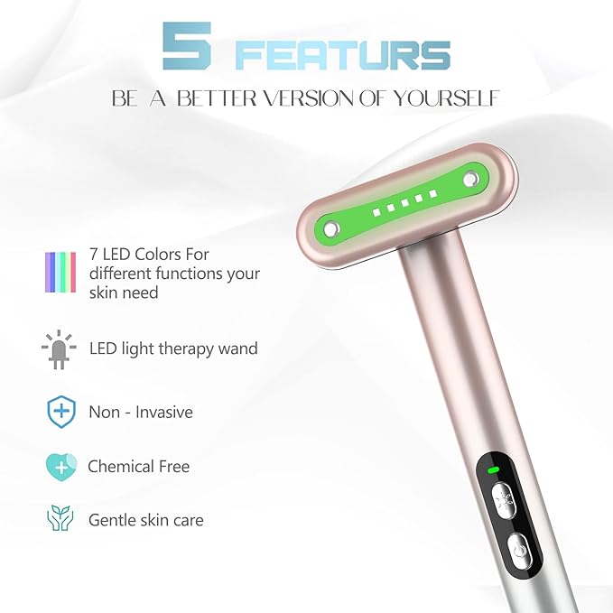 Fxtiaa Led-Face-Wand，7 in 1 LED Light Therapy Facial Red & Blue Rejuvenation - Image 5