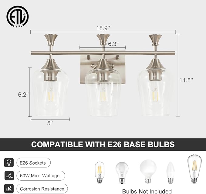 Bathroom Light Fixtures, Brushed Nickel Vanity Lights - Image 5