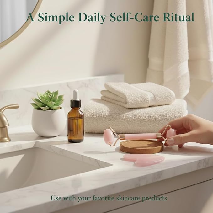 Jade-Style Roller and Gua Sha Set, Cooling Facial Massage Tools, Smooth Resin - Image 5