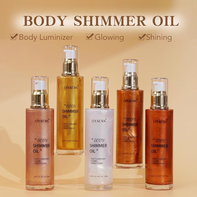 Liyalan Shimmer Body Oil Pearl White 5 Color Bronze Face Brighten Glow - Image 2