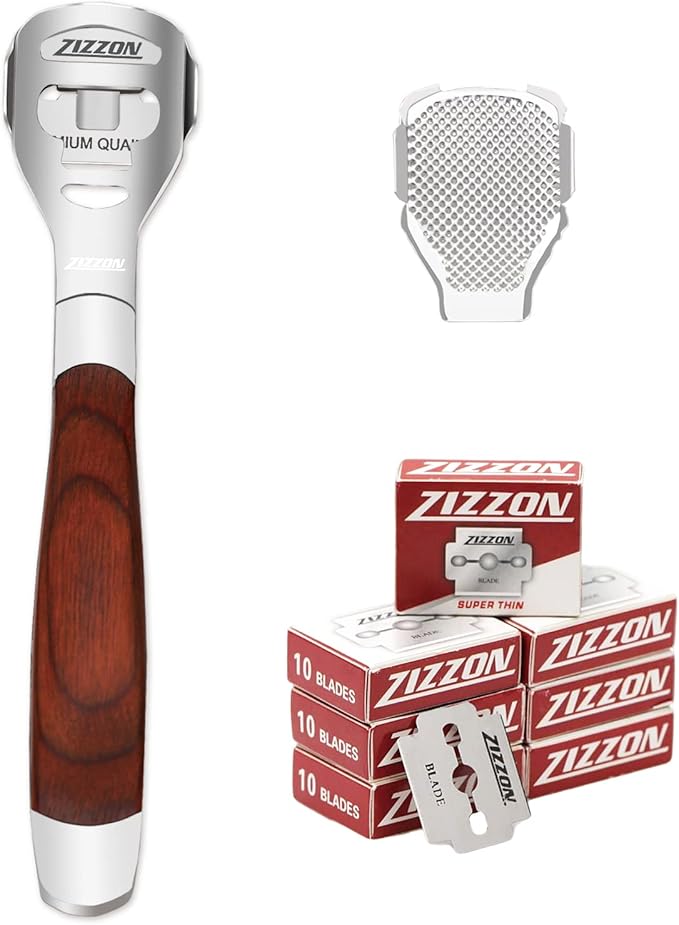 ZIZZON Foot Care Pedicure Callus Shaver Hard Skin Remover Wood Handle 70 Blades by ZIZZON