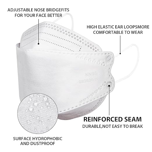 Borje KN95 Face Masks for Adults 50 Pack, 5-Ply White Disposable Face Mask - Image 2