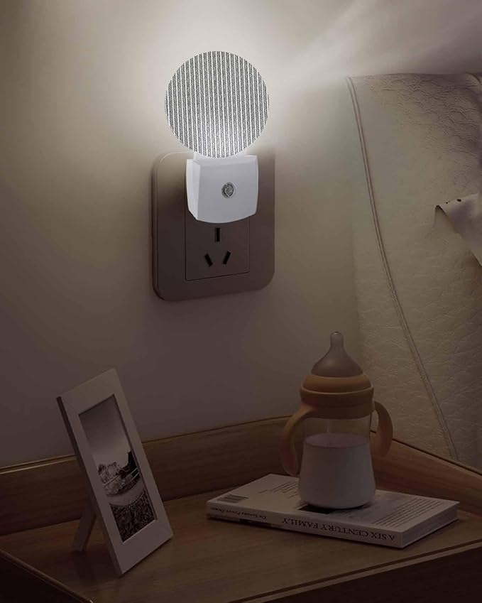 Night Lights Auto Sensor Gray Pinstripes Night Light Woven Denim Striped Round - Image 5