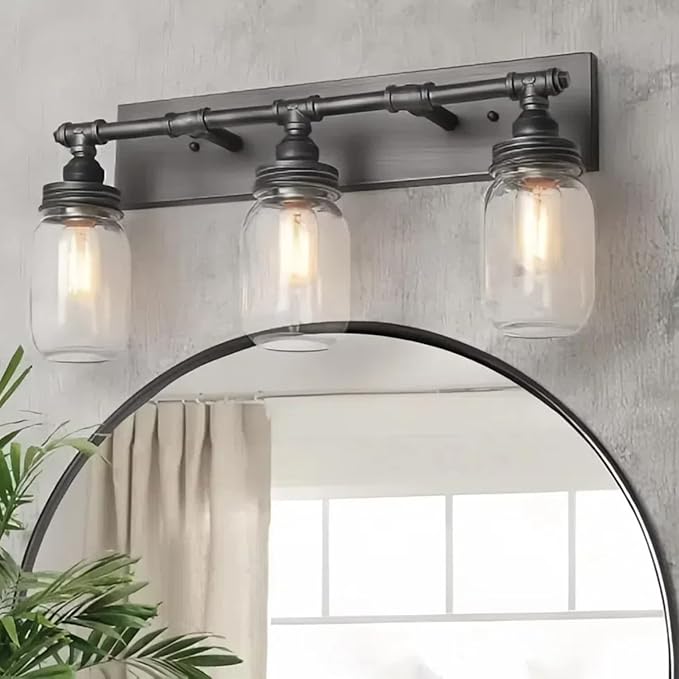 LNC 24'' Large Bathroom Light Fixtures, Industrial 3 Mason Jar Vanity Light by LNC