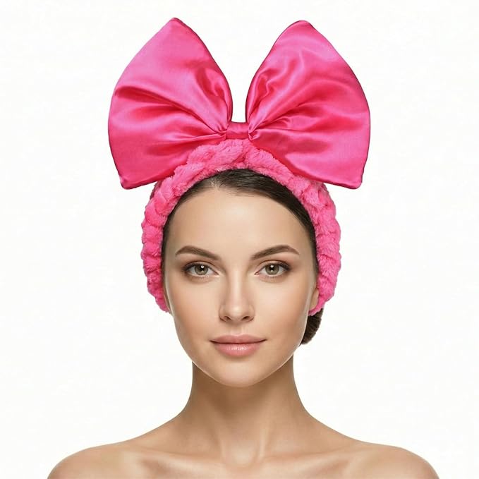 JIAHANG Large Satin Bow Facial Spa Headband, Facial Making Up Shower Skincare by JIAHANG+Hair+Accessories
