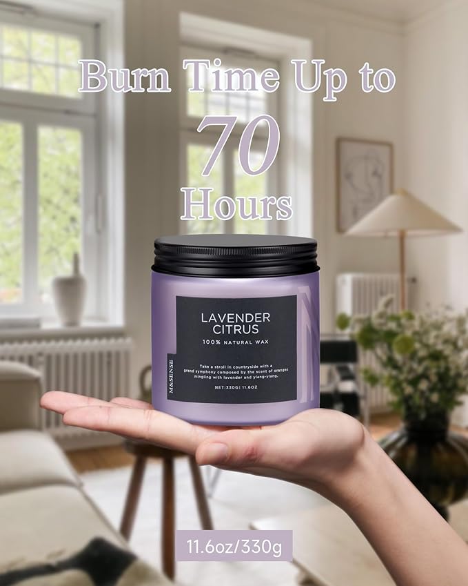 M&SENSE Lavender Citrus Home Scented Candles, 11.6oz Natural Soy Wax, 70 Hours - Image 4