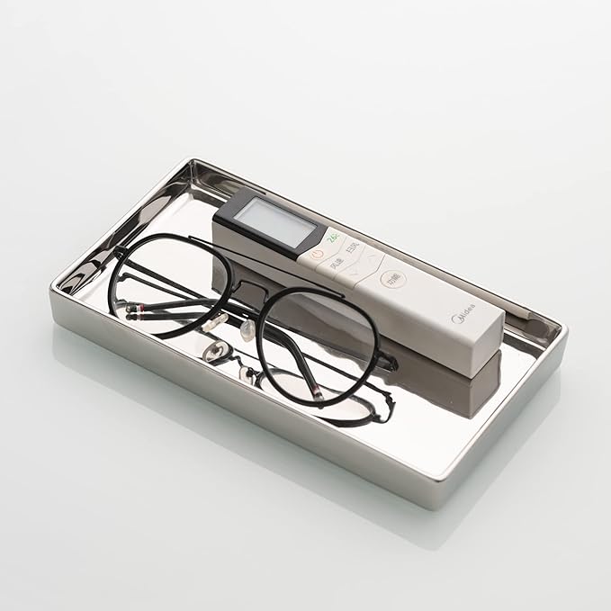 Jewelry Holder Ceramic Trinket Tray Rectangte Vanity Makeup Mirror Tray Silvery - Image 2