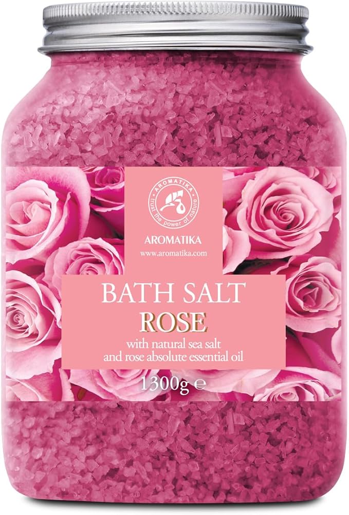 Rose Bath Salts 46 Oz – Natural Rosewood Oil & Rose Extract – Bath Additive by Aromatika