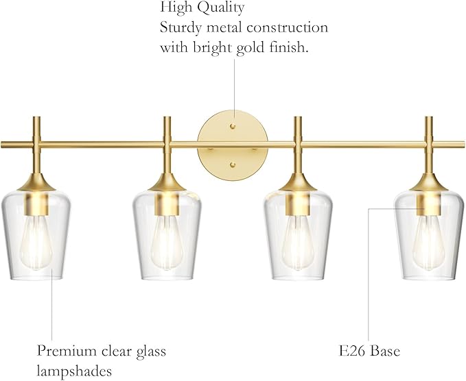 Ralbay 4-Lights Gold Vanity Light Fixture Vintage Gold Vanity Lights Wall - Image 4