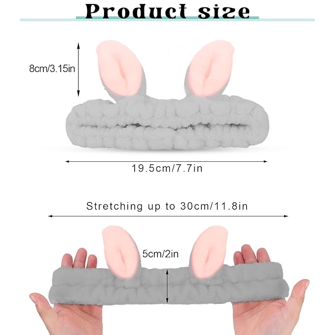 Cute Gray Rabbit Ears Headband Frog Eye Elastic to Wash Face - Image 2