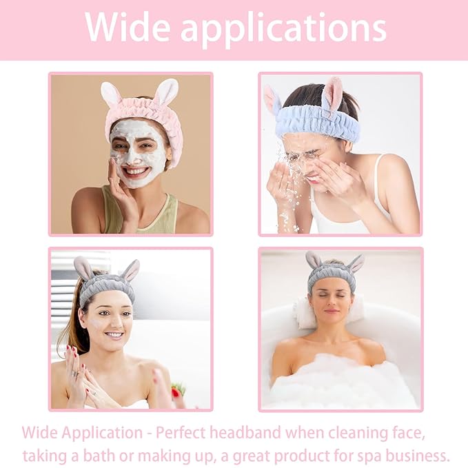 musejoy 2 Pcs Headband Bunny Ears Headband, Cute Spa Headbands - Image 7