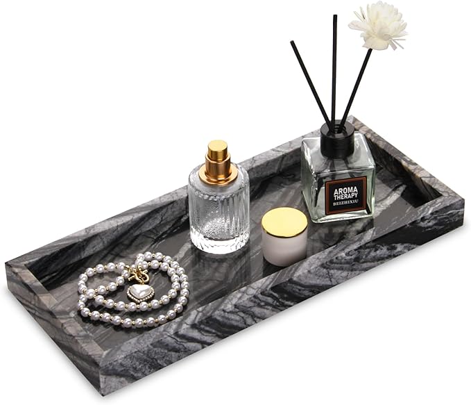 Marble Bathroom Vanity Tray, Natural Luxury Vanity Home Kitchen Bathroom Table by HESHIBI