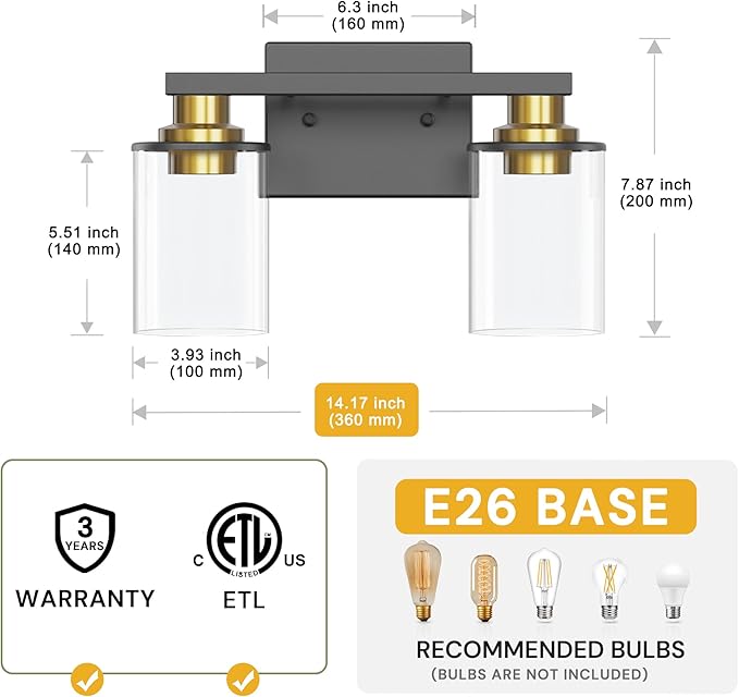 L LOHAS LED 2 Light Bathroom Vanity Light, ETL Listed - Image 3