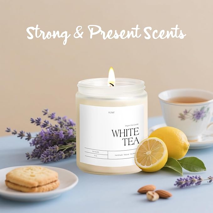 White Tea Candles for Home Scented, Natural Soy Wax Aromatherapy Non Toxic - Image 2