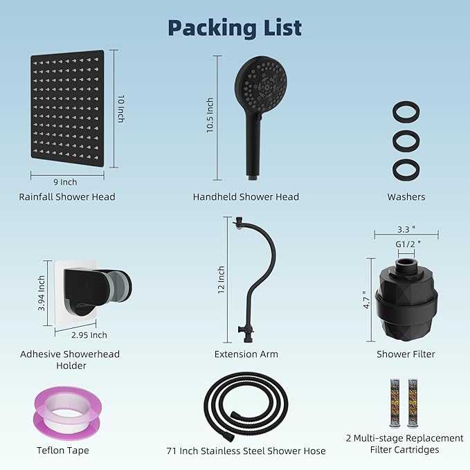 Hibbent All Metal 10'' Dual Filtered Rainfall Shower Head Combo, High Pressure - Image 8