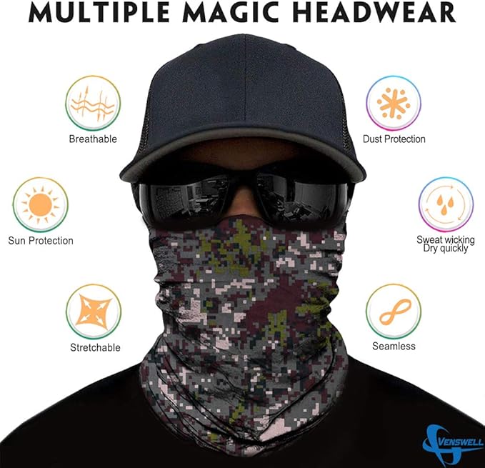 Venswell Neck Gaiter Face Mask Men Women, Seamless Bandana Rave Face Cover - Image 2