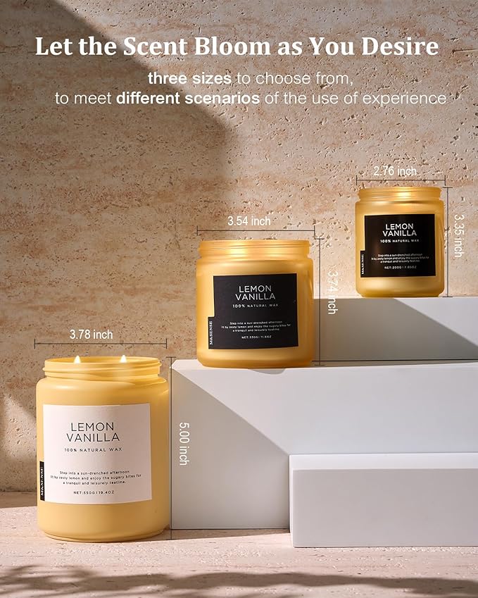 M&SENSE Lemon Vanilla Scented Candles, 19.4oz Organic Soy Wax, 110 Hours Long - Image 6