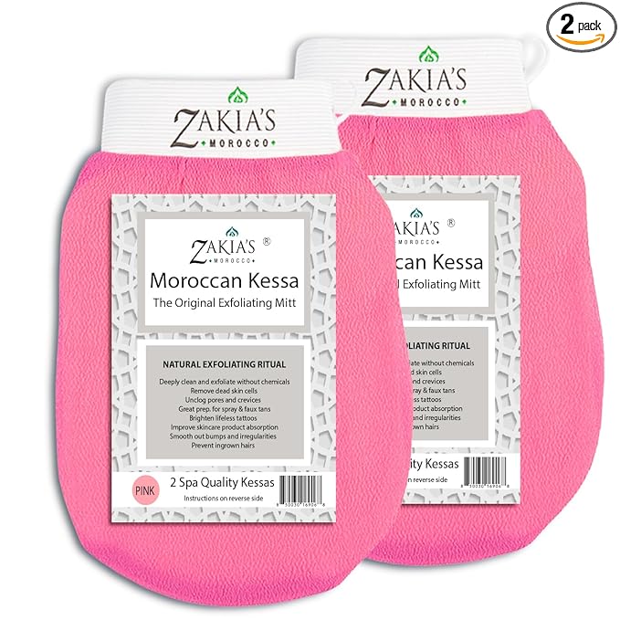Original Kessa Exfoliating Glove -Value Pack -Pink -Microdermabrasion At Home by ZakiasMorocco