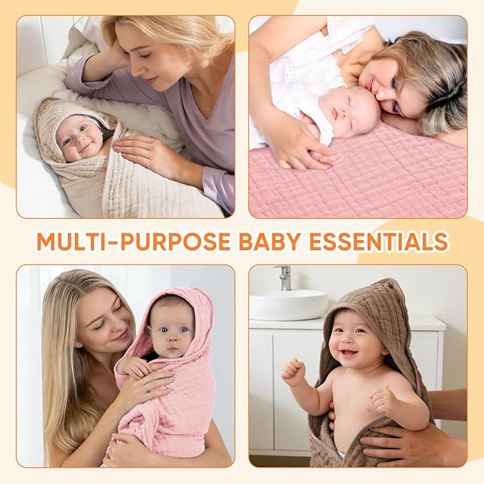 MIGIOL Muslin Hooded Baby Towels 100% Cotton ，Super Soft Muslin Baby Bath Towel - Image 4