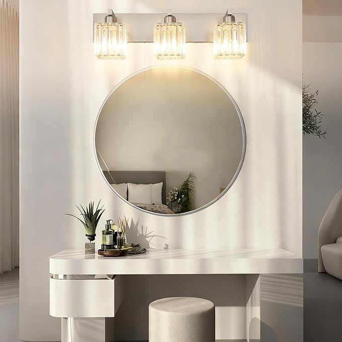 Aipsun Brushed Nickel Vanity Light Bathroom Lighting Fixtures 3 Light Crystal - Image 2