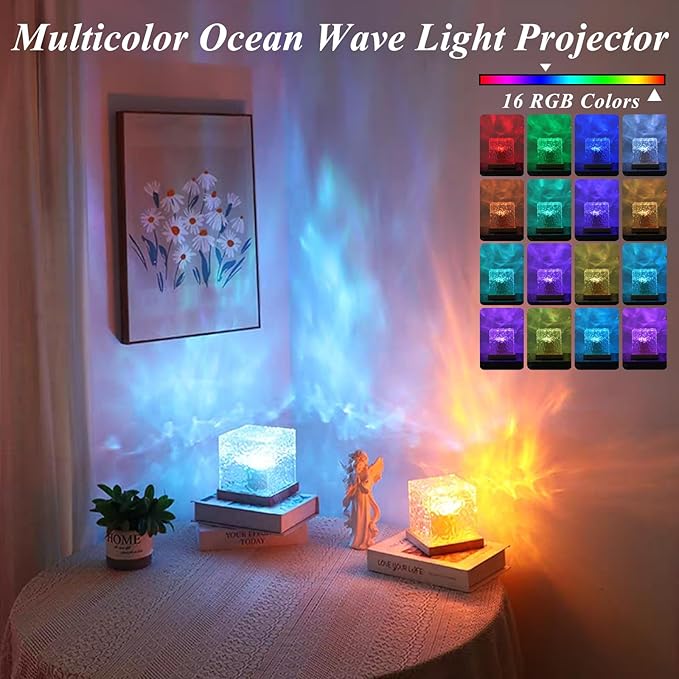 Aurora Ocean Wave Lights Projector, 16 Colors 4 Modes Cube Color Changing Light - Image 3