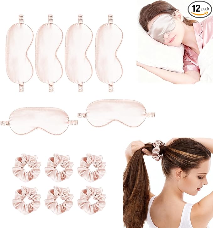 12Pcs Silk Sleep Masks Satin Eye Mask Silky Eyes Cover Blindfold Eyeshade Hair by WJingYiJia