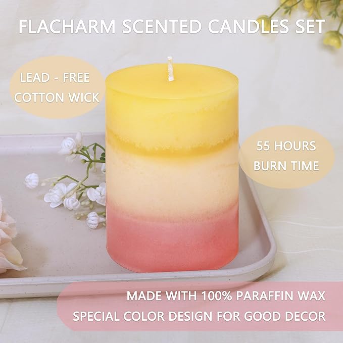 Sweet Scented Candles 3x4 Inch Pillar Candle Honeysuckle Scented Layered Yellow - Image 4