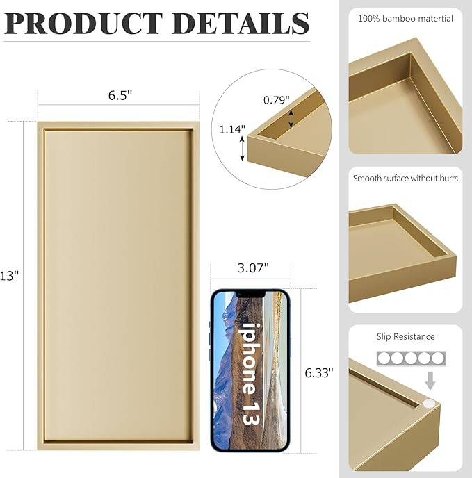 ZHWS Gold Bathroom Vanity Tray for Countertop Perfume Makeup Jewelry Candle - Image 5