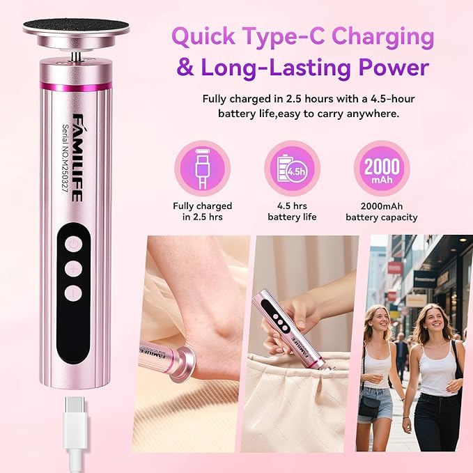 FAMILIFE Electric Foot File Callus Remover – Rechargeable Pedicure Tool - Image 6