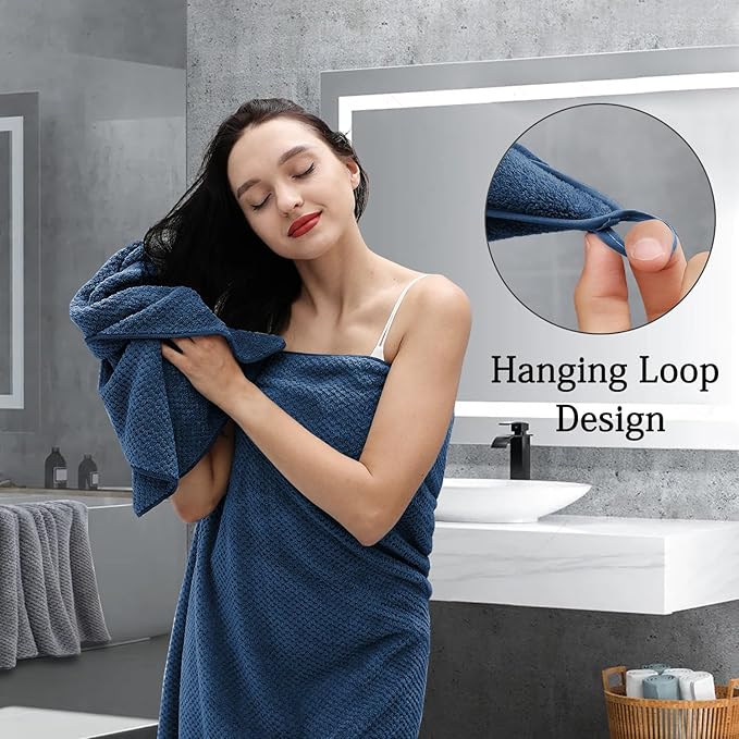 8-Piece Navy Bath Towels Set, 2 Oversized Large Bath Towels Sheet, 2 Hand - Image 7
