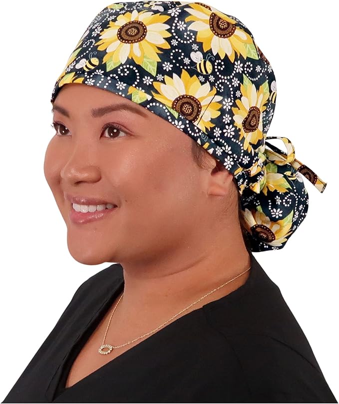 Sparkling EARTH Big Hair Ponytail Classic Surgical Style Scrub Working Cap by SparklingEARTH