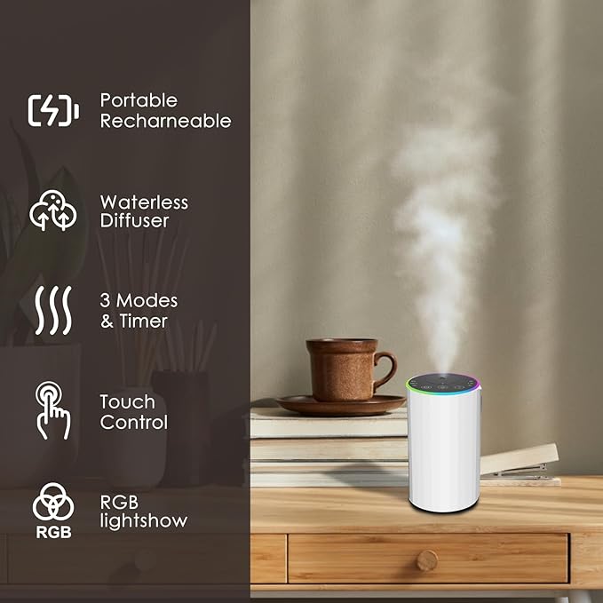 Waterless Essential Oil Diffuser, 7 Colors LED Light, Battery Powered Mini - Image 4