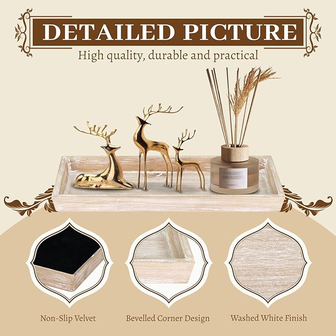 MAONAME Wash White Bathroom Vanity Tray, Rustic Long Narrow Tray, Rectangle - Image 3