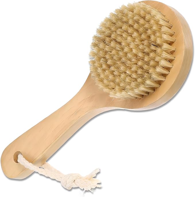 Dry Bath Body Brush with Short Handle, Natural Bristles Back Scrubber, by Unknown