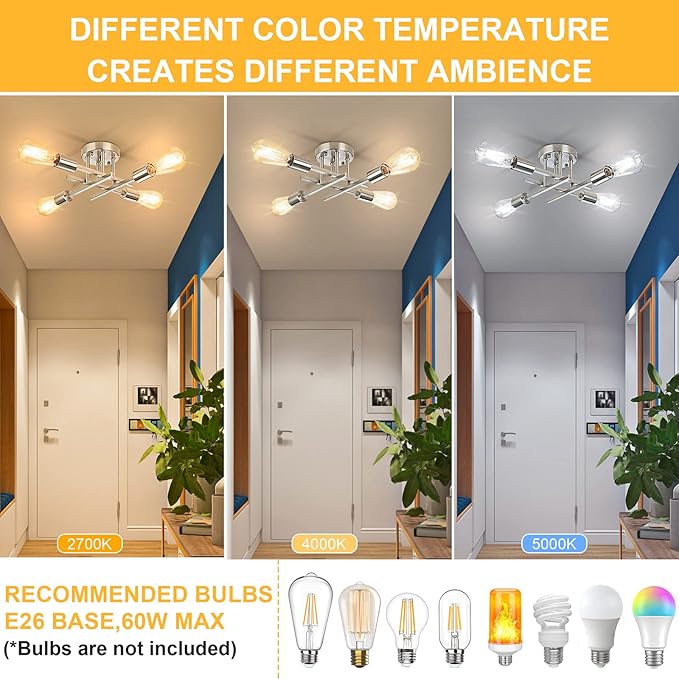 SunRider Industrial 4-Light Semi Flush Mount Ceiling Light Fixture, Brushed - Image 3