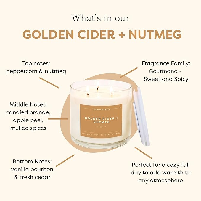 Calyan Wax Co. Golden Cider & Nutmeg 3 Wick Scented Candle - Image 3