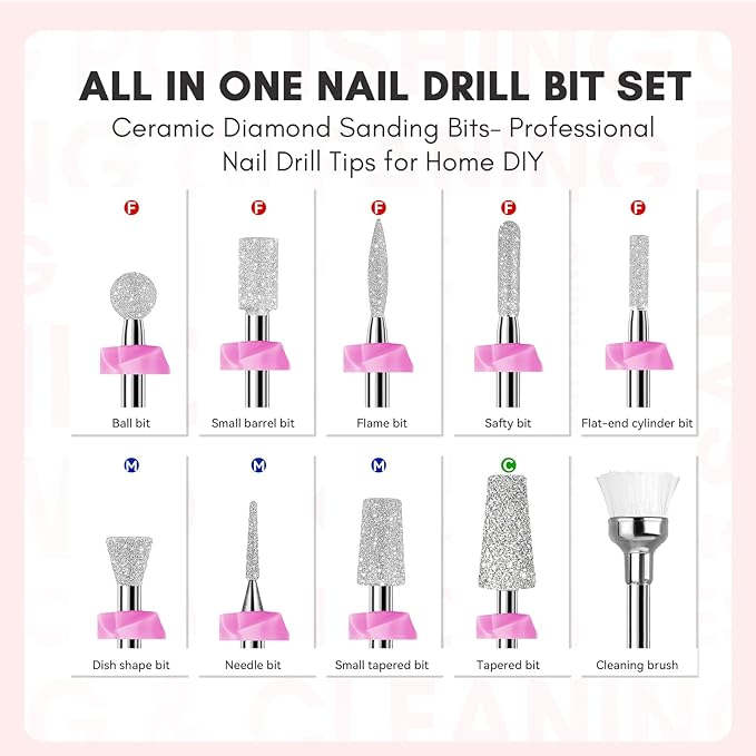 Makartt Nail Drill Bits:10Pcs Dimond Sanding Bit Sets - Image 2