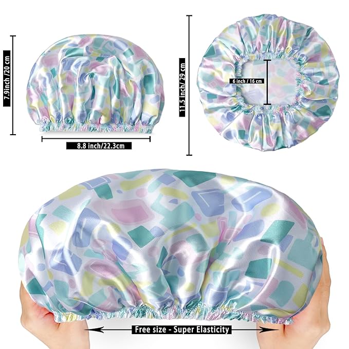 Shower Caps for Women, Double Layers Shower Cap Reusable Waterproof, Bathing - Image 4