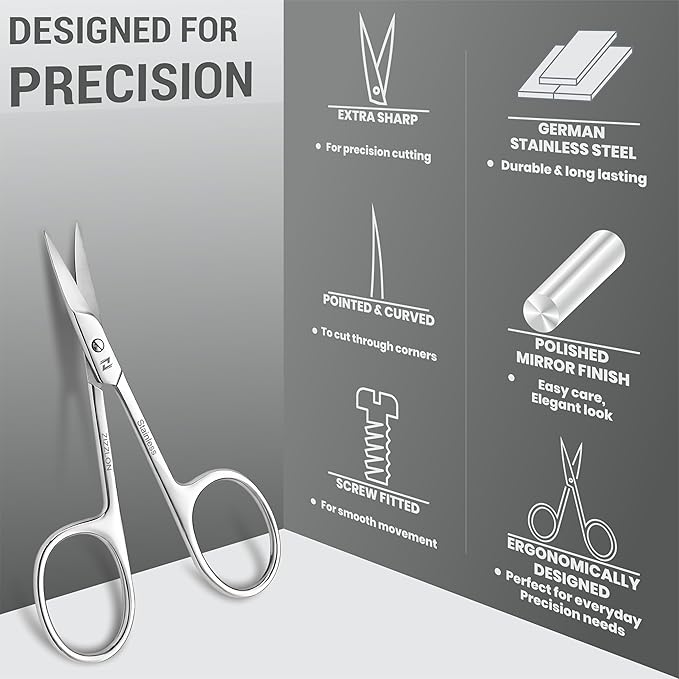 Cuticle Scissors Extra Fine Curved Stainless Steel Eyebrow Scissors, - Image 7
