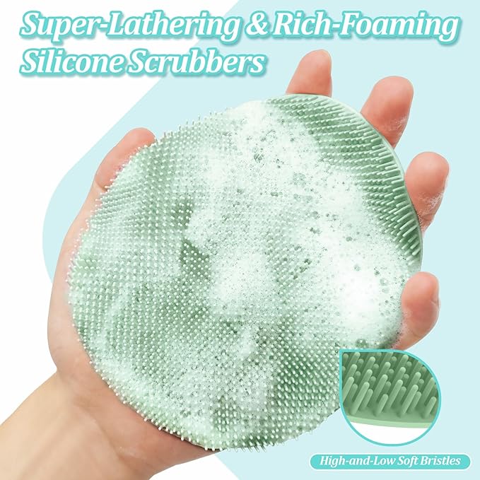 Silicone Back & Face Scrubber & Bath Glove Set 3PCS, 13.4'' Gentle Back Scrubber - Image 5