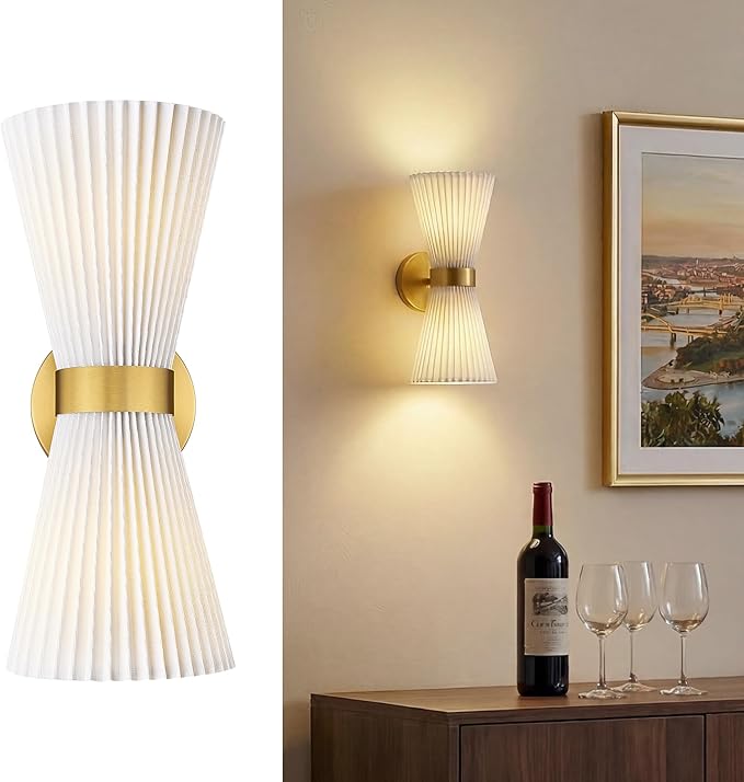 Wall Sconces Set of Two, HWH 14.3 Inch Gold Bathroom Light Fixtures - Image 7