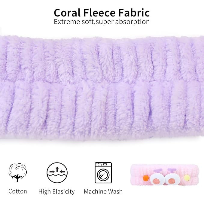 Spa Headband for Washing Face, 2 Pack Cute Hair Band for Shower Yoga Beauty - Image 4