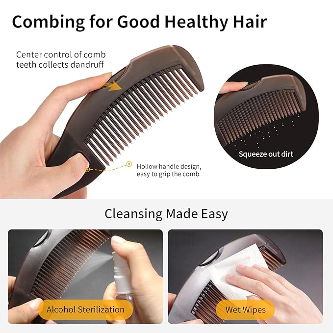 Dandruff Comb Wide Tooth, Stainless Steel Fine Tooth Lice/Psoriasis Scalp Detox - Image 5
