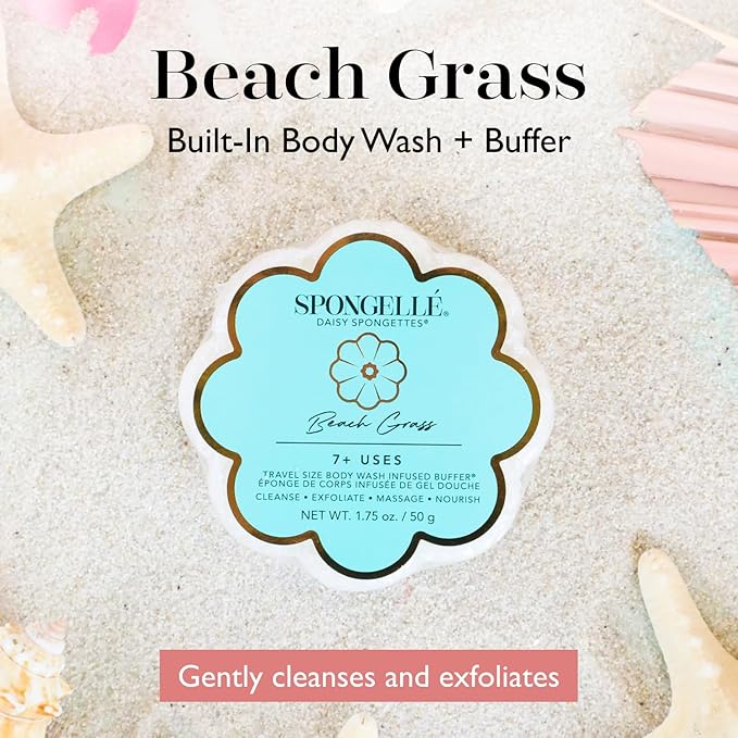 Spongellé Beach Grass Daisy Spongette Bath Sponge | Built-in Body Wash & Body - Image 2