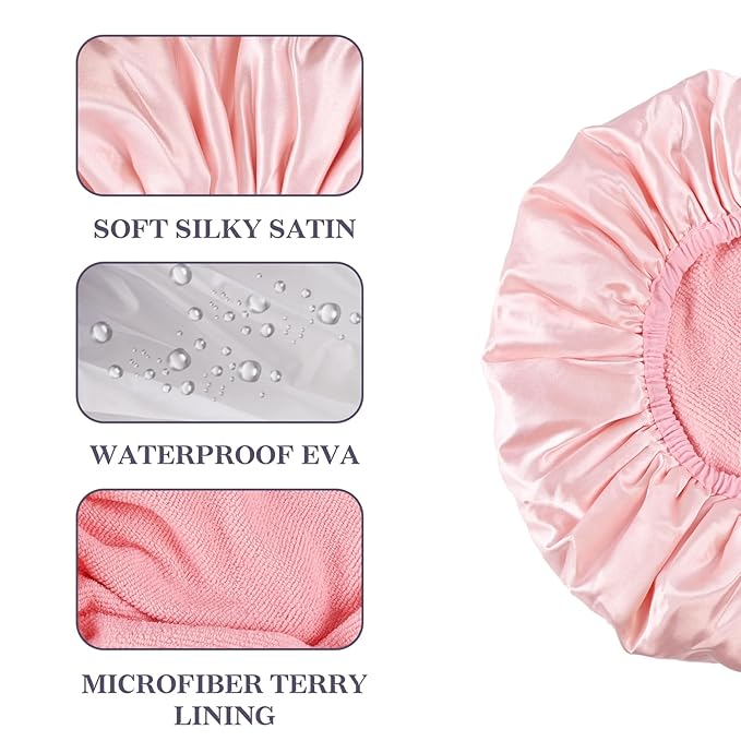 Three-Layer Terry Cloth Lined Satin Shower Cap, - Image 3